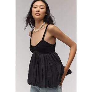 By Anthropologie Knit Crochet Swing Bubble Hem Tank Top in Black S NWT $118